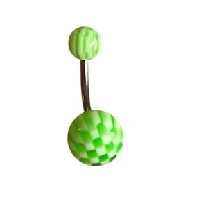 Neon Green Checkered Belly Button Ring 💚🏁✨